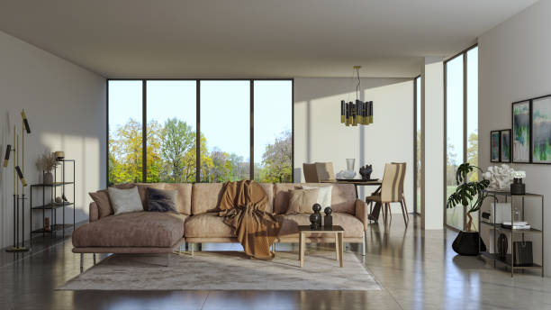 istock Large luxury modern bright interiors Living room mockup illustration 3D rendering image 2155180262