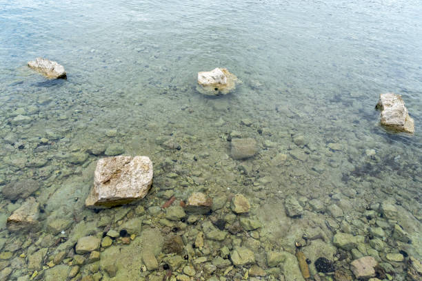 The stone covered harbour floor, Kolocep Island, Croatia.