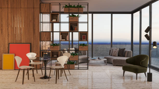 istock Large luxury modern bright interiors Living room mockup illustration 3D rendering image 2155182126