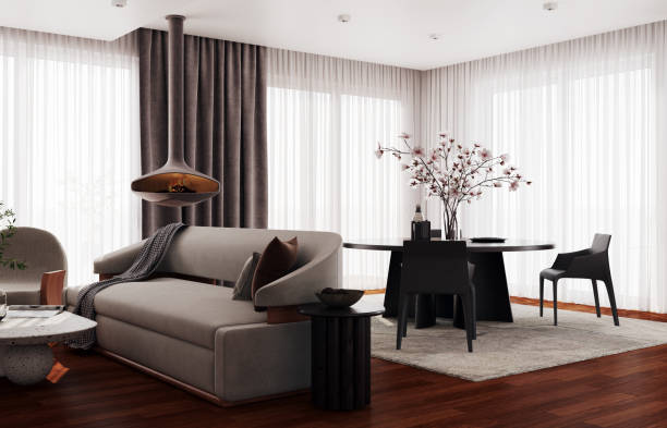 istock Large luxury modern bright interiors Living room mockup illustration 3D rendering image 2155182406