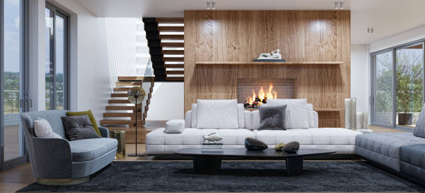 istock Large luxury modern bright interiors Living room mockup illustration 3D rendering image 2155182456