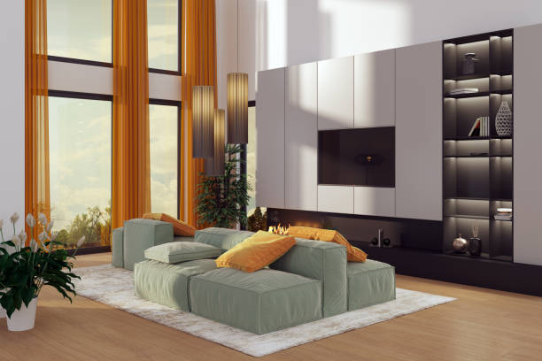istock Large luxury modern bright interiors Living room mockup illustration 3D rendering image 2155182560