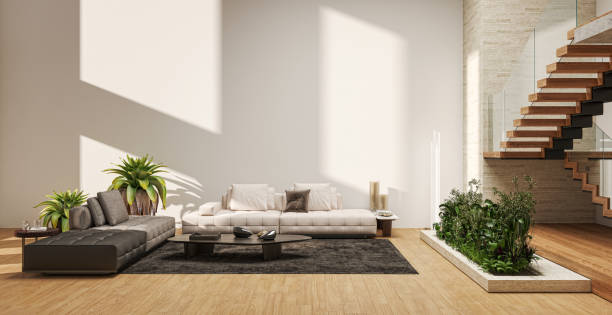 istock Large luxury modern bright interiors Living room mockup illustration 3D rendering image 2155185554