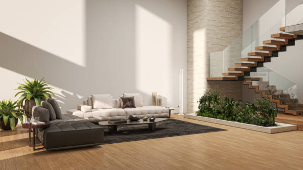 istock Large luxury modern bright interiors Living room mockup illustration 3D rendering image 2155185568