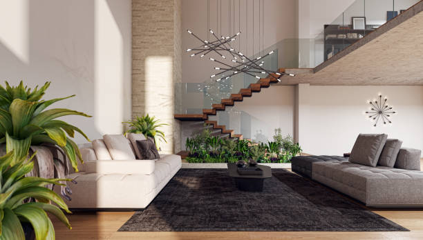 istock Large luxury modern bright interiors Living room mockup illustration 3D rendering image 2155185600