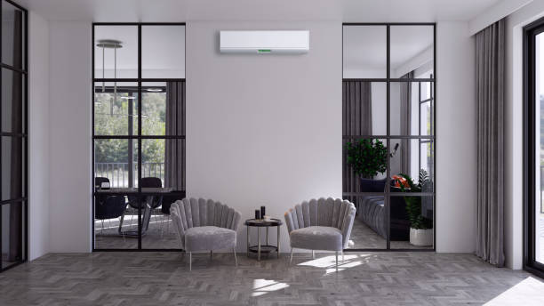 istock Large luxury modern bright interiors Living room mockup illustration 3D rendering image 2155187743