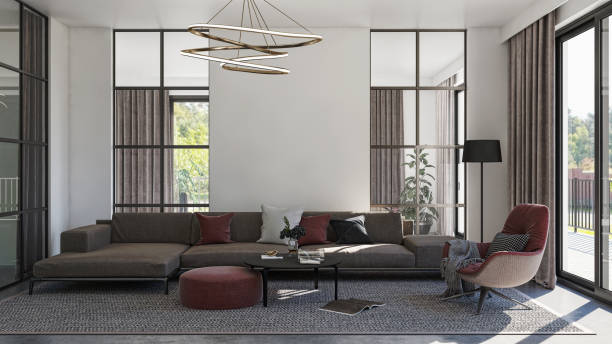 istock Large luxury modern bright interiors Living room mockup illustration 3D rendering image 2155187782