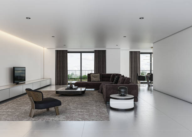 istock Large luxury modern bright interiors Living room mockup illustration 3D rendering image 2155187816
