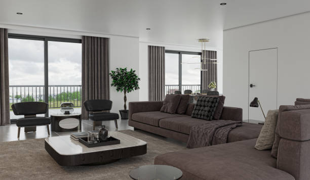 istock Large luxury modern bright interiors Living room mockup illustration 3D rendering image 2155187818
