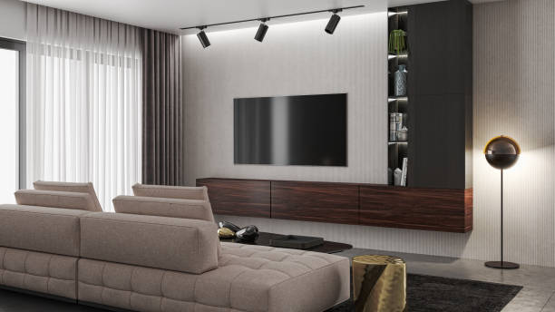 istock Large luxury modern bright interiors Living room mockup illustration 3D rendering image 2155188100