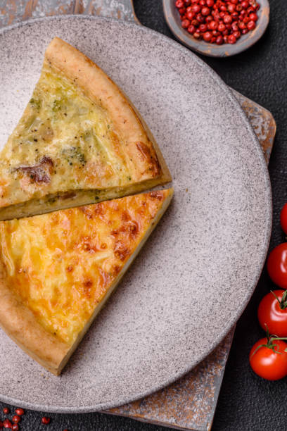 istock Delicious quiche with broccoli, chicken or salmon and cheese 2155190476