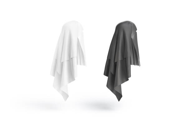 istock Blank black and white female niqab mockup, back side view 2155191024