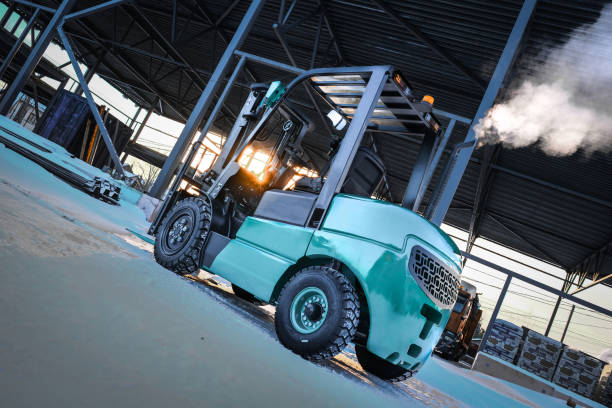 istock Diesel forklift, work with cargo in warehouses and cargo terminals. 2155196581