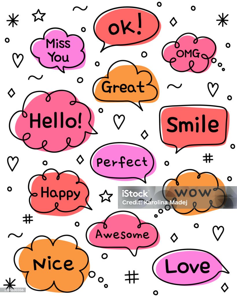 Hand Drawn Speech Bubble Box Set Cartoon Style Balloons With Text ...