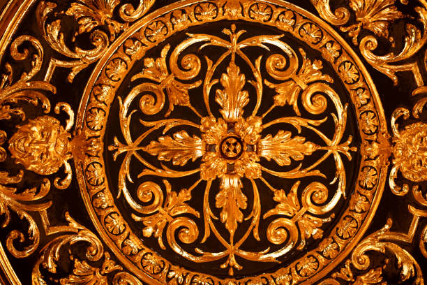 istock closeup of ancient  golden celing decoration 2155200888