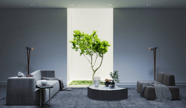 istock Large luxury modern bright interiors Living room mockup illustration 3D rendering image 2155214382