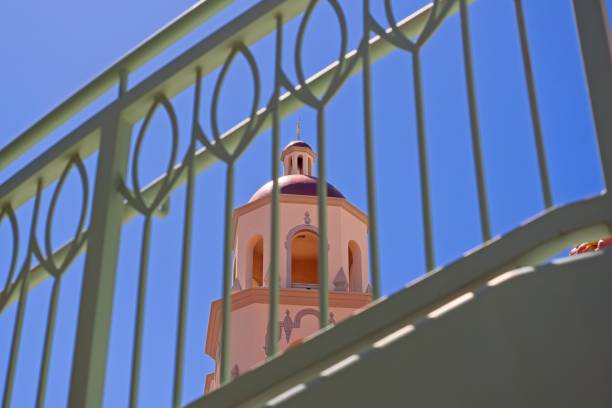 Tucson, Arizona - USA, April 10, 2024. Downtown section of Tucson with Saint Augustine Catholic Cathedral. The Cathedral dates from 1897, with several renovations and the Spires or Mexican Baroque style were completed in 1928.