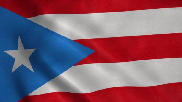 Puerto Rico flag waving in wind. Realistic flag background. 3d illustration.