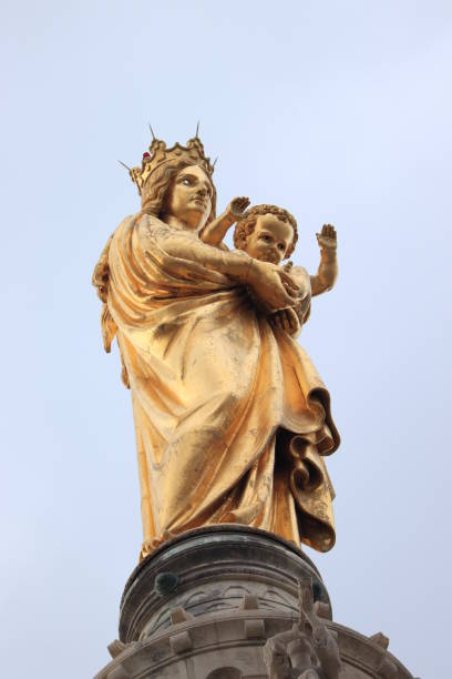 Notre Dame De La Garde cathedral in Marseille, France. Statue of the holy virgin