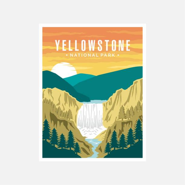 Yellowstone Falls National Park poster vector illustration design