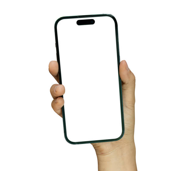 istock Hand hold mobile smartphone isolated on transparent background. PNG File Format 2155231581