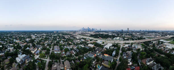 istock Panorama Arial Drone Shot of Downtown Houston Texas After a Recent Tornado Passed Through 2155236020