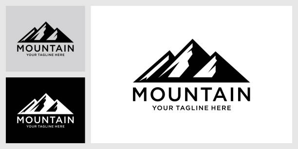 vintage mountain vector logó tervezés és illusztráció - hegycsúcs témájú stock illusztrációk
