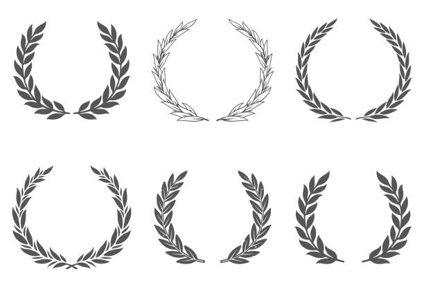 lorbeerkranz-set - lorbeerkranz stock-grafiken, -clipart, -cartoons und -symbole