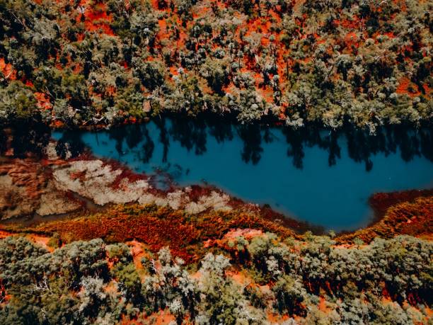River Surrounded by Trees and Red Rocks Kimberley Western Australia Waterhole Outback Desert