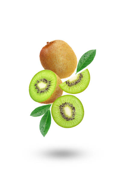 istock Flying group kiwi with slices collection isolated. 2155244408