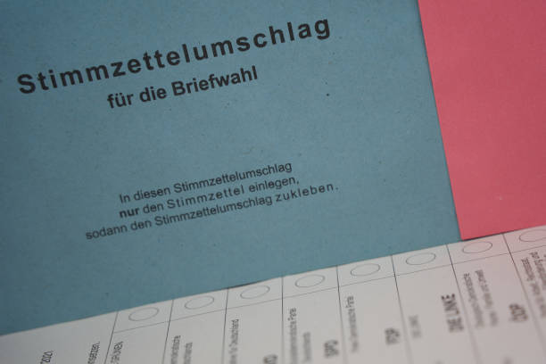 istock Close-up of a German ‘Briefwahl’ ballot envelope with instructions, representing the democratic process of mail-in voting. 2155247755