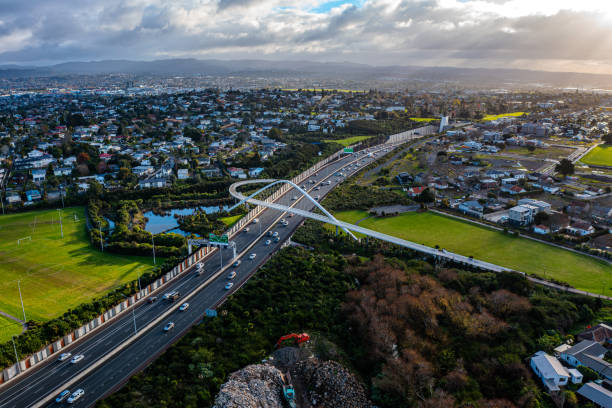 Te Whitinga, the bridge over the traffic on state highway 20 heading to and from Waterview tunnel in Auckland