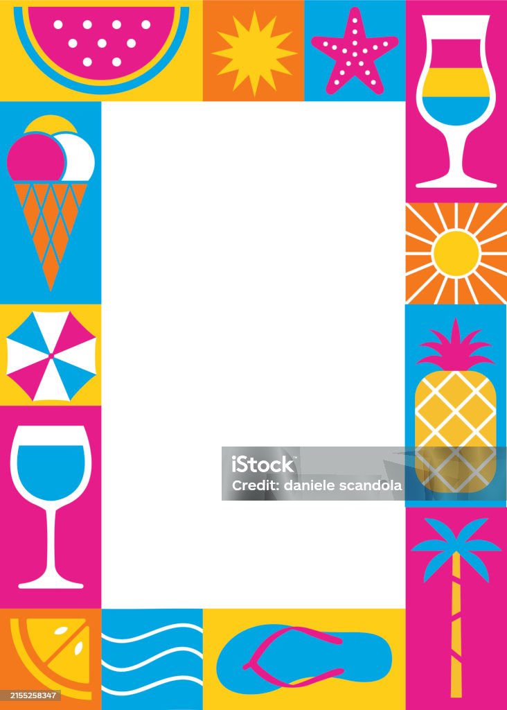 Summer Frame Drawing Rectangular Summer Frame With Simple Geometry Shapes And Figures Stock Illustration ...