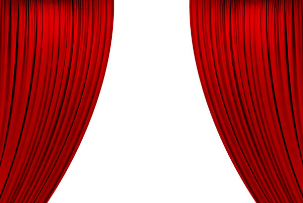 istock red theater curtain that dropped down as a straight line. Background for inserting text, empty spaces. Isolated 2155258994