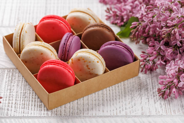 istock Colorful macaroons, arranged in a delightful display of vibrant hues 2155261124
