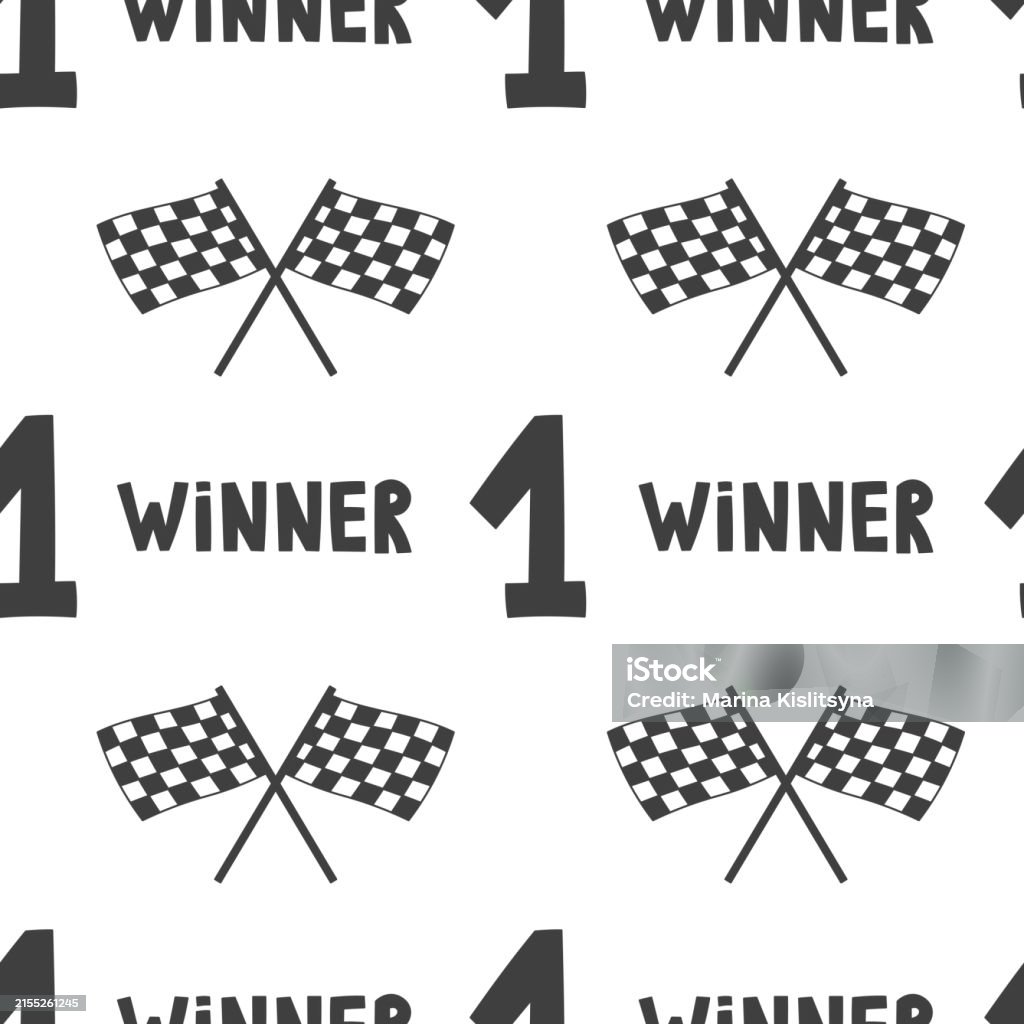 First Place Logo Racing First Place Winner Checkered Flag Seamless Pattern Stock Illustration ...