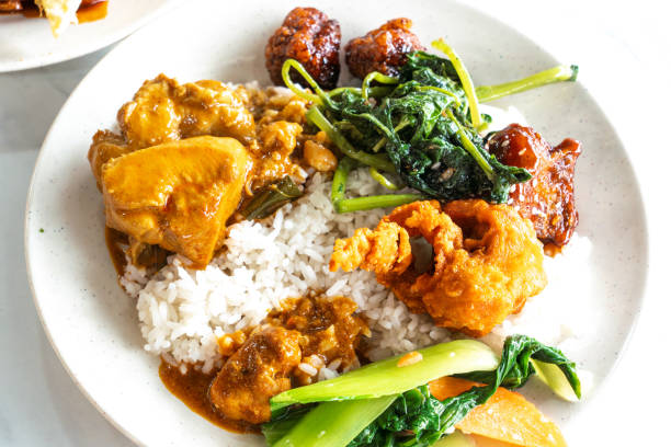 istock Malaysian Malay and Chinese Buffet Dinner Set with Spinach, Chicken, Rice, Pork Ribs etc. 2155261581