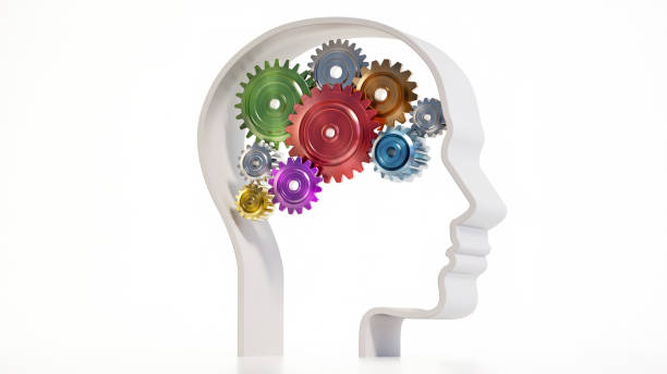 istock White Head Silhouette With Turning Gears in Motion Inside. Cooperation and mental health concept 2155262994