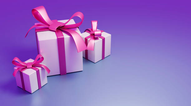 istock Pink gift boxes on lilac background. Empty space for your text. Stock photo. 2155272941