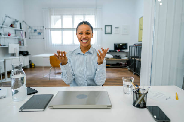 istock Businesswoman broadcasting business strategy class online 2155276723