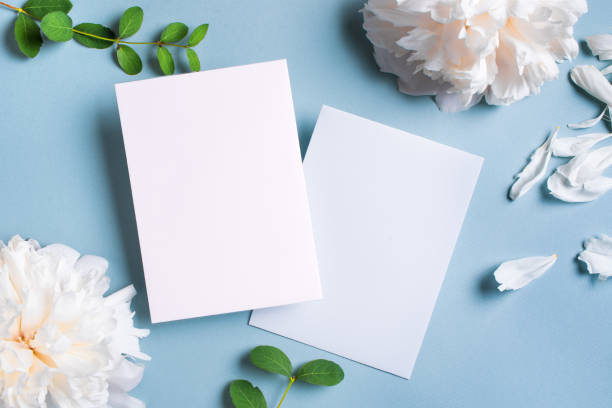 istock Greeting or invitation blank card and peony flowers 2155278425
