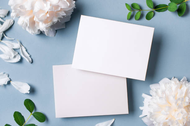 istock Greeting or invitation blank card and peony flowers 2155278426