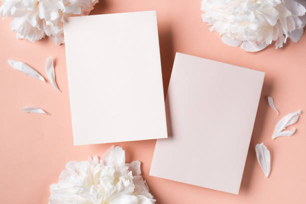 istock Greeting or invitation blank card and peony flowers 2155278447
