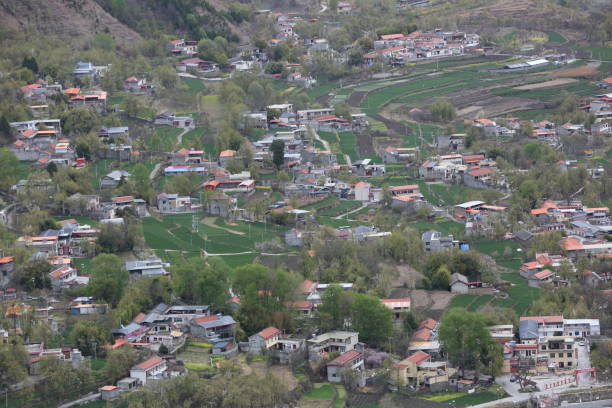 istock Village and river at the mountain foot 2155281408