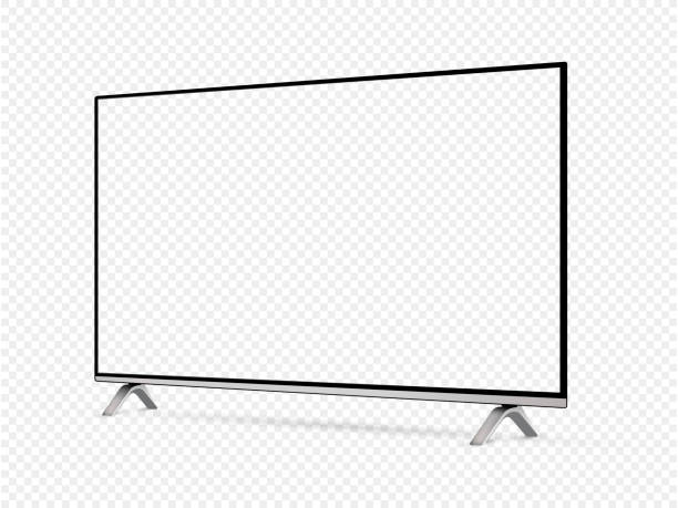 Modern oled tv with transparent screen isolated on transparent background Realistic tv screen. Smart tv mockup. Blank television template. Vector illustration. smart tv stock illustrations