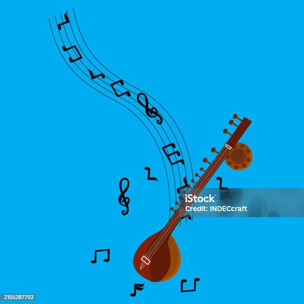 Sithara Instrument Sitara Instrument With Musical Notes Stock Illustration - Download ...