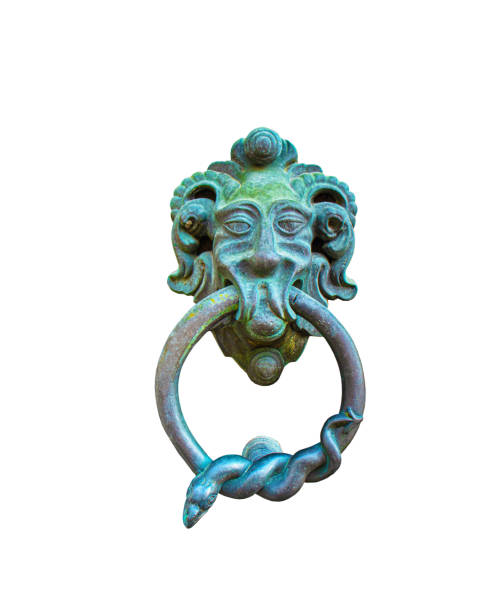 istock door knocker head of a lion and a snake, on a white background 2155290398