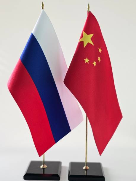 istock Flags of China and Russia. Relationships between countries. 2155298990