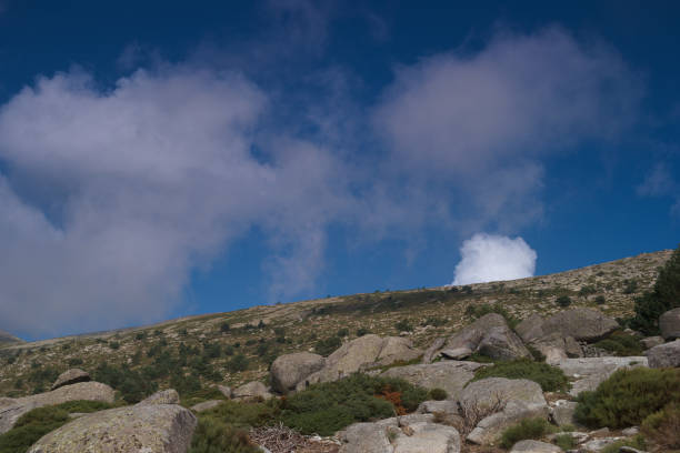 spring view on a cloudy day to the Sierra de Guadarrama mountains near Madrid