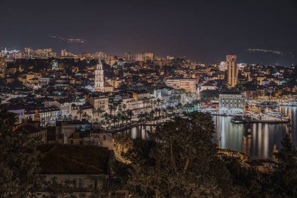 istock Vibrant Night Cityscape of Split seeing from Marjan hill viewpoint, Croatia. 2155310001